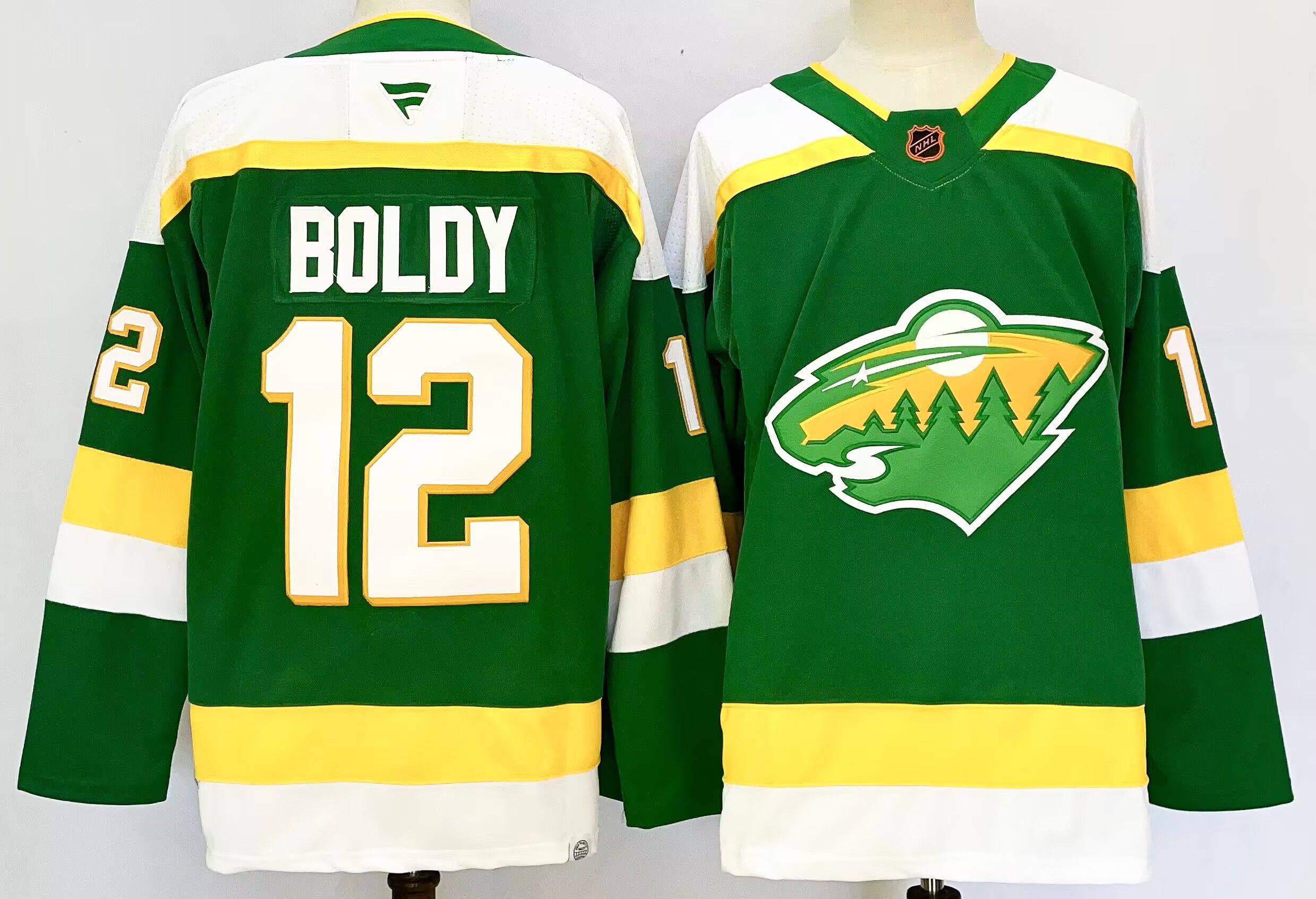 Men Minnesota Wild #12 Boldy Green 2025 Home Premier Player NHL Jersey